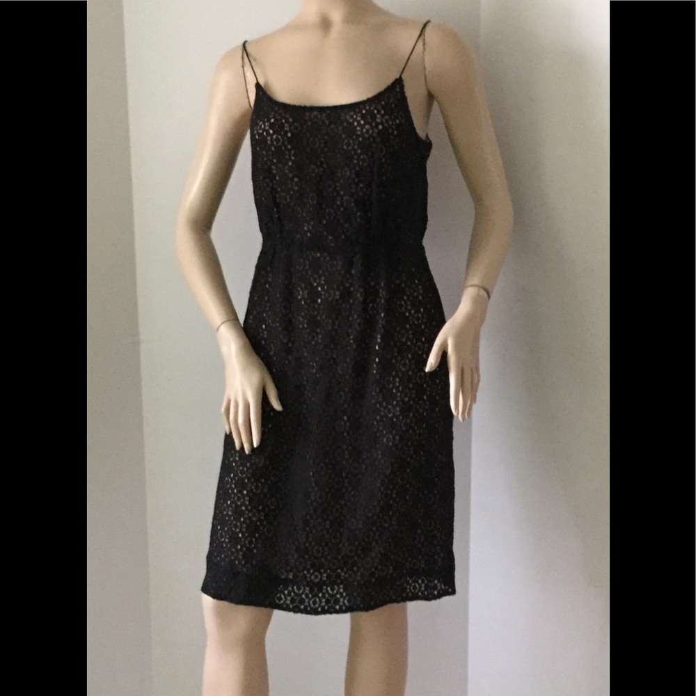 J. Crew Black Eyelet Lace Thin Strap Dress Sz 4